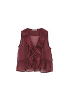 Bayan Bordo Fırfırlı Bluz ( TENCEL™ )