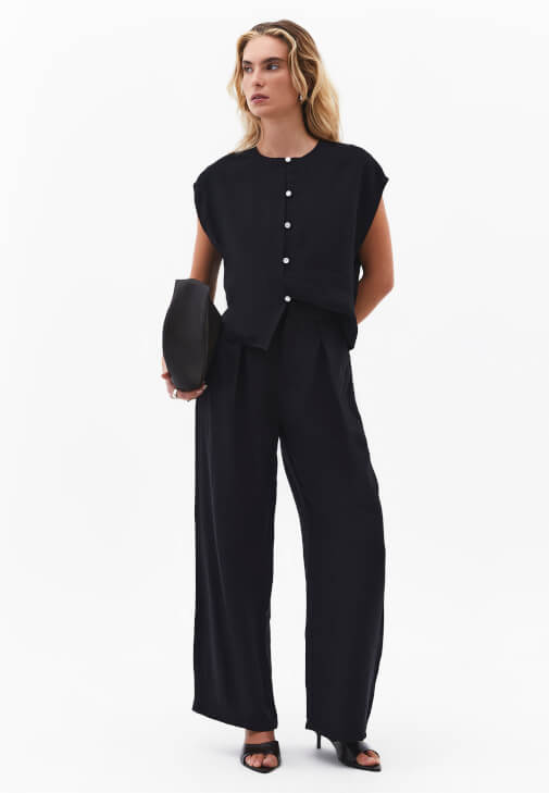Tencel Bluz ve Wide-Leg Pantolon Kombini