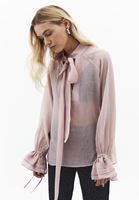 Bayan Pembe Bağlama Detaylı Tül Bluz ( TENCEL™ )