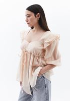 Bayan Bej Fırfır Detaylı Bluz ( TENCEL™ )