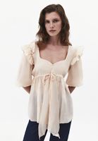 Bayan Bej Fırfır Detaylı Bluz ( TENCEL™ )