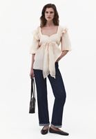Bayan Bej Fırfır Detaylı Bluz ( TENCEL™ )