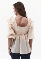 Bayan Bej Fırfır Detaylı Bluz ( TENCEL™ )