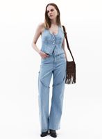 Bayan Mavi İşlevli Yüksek Bel Denim Pantolon