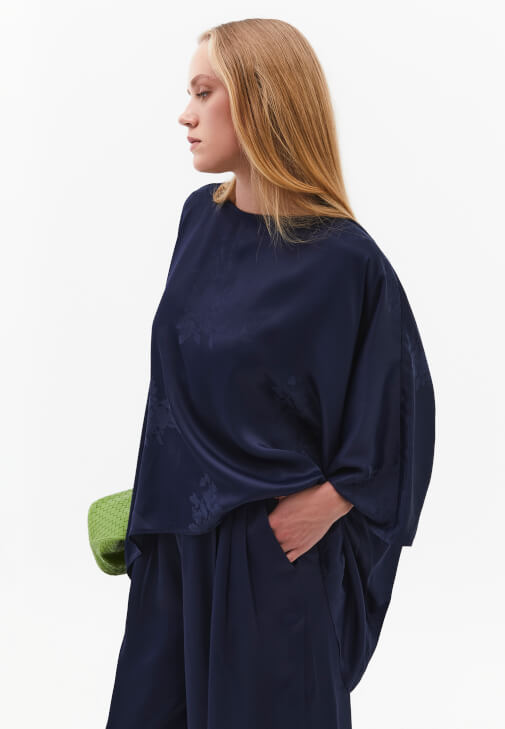 Lacivert Desenli Bluz ( TENCEL™ )