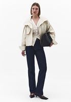 Bayan Krem V Yaka Büzgülü Bluz ( TENCEL™ )