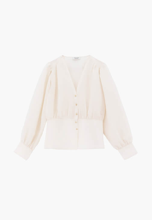 Büzgülü Bluz ve Denim Pantolon Kombini