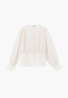 Bayan Krem V Yaka Büzgülü Bluz ( TENCEL™ )