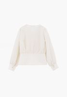 Bayan Krem V Yaka Büzgülü Bluz ( TENCEL™ )