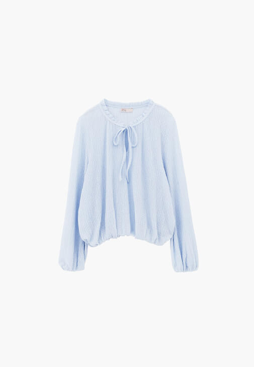 Jakarlı Balon Bluz ve Jakarlı Pantolon Kombini