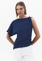 Bayan Lacivert Toka Detaylı Asimetrik Bluz