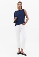 Bayan Lacivert Toka Detaylı Asimetrik Bluz