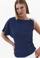 Bayan Lacivert Toka Detaylı Asimetrik Bluz