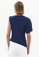 Bayan Lacivert Toka Detaylı Asimetrik Bluz