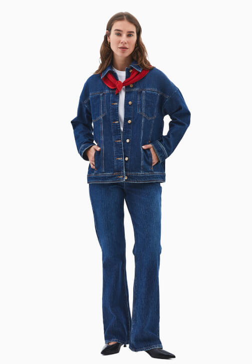 Denim Oversize Ceket ve Pantolon Kombini