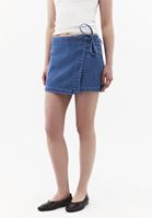 Bayan Mavi Bağlama Detaylı Denim Şort Etek