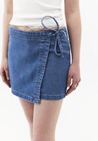 Bayan Mavi Bağlama Detaylı Denim Şort Etek