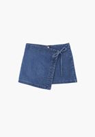 Bayan Mavi Bağlama Detaylı Denim Şort Etek