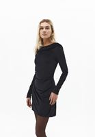 Bayan Siyah Yaka Detaylı Kadife Mini Elbise