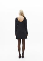 Bayan Siyah Yaka Detaylı Kadife Mini Elbise