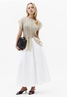 Bayan Bej Düğme Detaylı Bluz