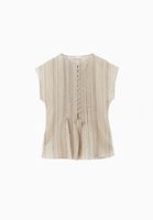 Bayan Bej Düğme Detaylı Bluz