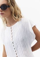 Bayan Beyaz Düğme Detaylı Bluz