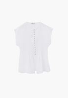 Bayan Beyaz Düğme Detaylı Bluz