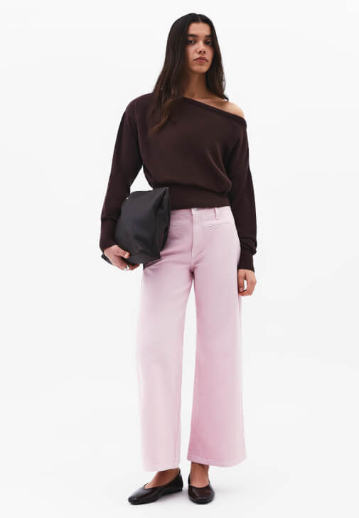 Bot Yaka Kazak ve Wide-Leg Pantolon Kombini