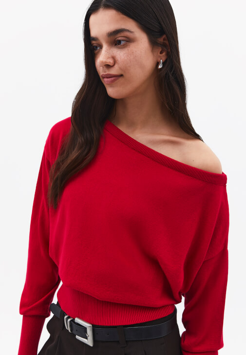 Kazak ve Wide-Leg Kumaş Pantolon Kombini