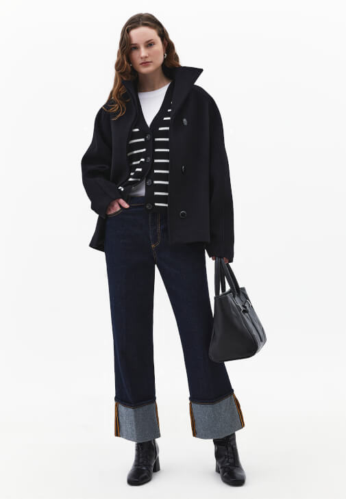  Çizgili Hırka ve Barrel-Fit Denim Kombini