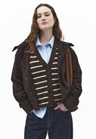 Bayan Kahverengi V Yaka Çizgili Hırka