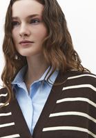 Bayan Kahverengi V Yaka Çizgili Hırka