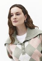 Bayan Yeşil Düğme Detaylı Jakarlı Kazak