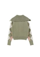 Bayan Yeşil Düğme Detaylı Jakarlı Kazak