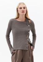 Bayan Kahverengi Bot Yaka Bağlama Detaylı Bluz