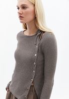 Bayan Kahverengi Bot Yaka Bağlama Detaylı Bluz