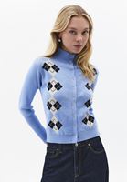 Bayan Çok Renkli Yüksek Yaka Jakarlı Hırka