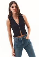 Bayan Siyah Polo Yaka Fermuarlı Atlet