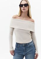 Bayan Bej Düşük Omuz Triko Kazak