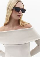 Bayan Bej Düşük Omuz Triko Kazak