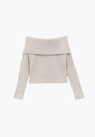 Bayan Bej Düşük Omuz Triko Kazak