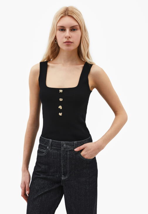 Siyah Düğmeli Triko Atlet