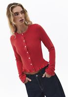 Bayan Kırmızı Fırfır Detaylı Hırka