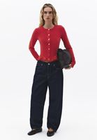 Bayan Kırmızı Fırfır Detaylı Hırka