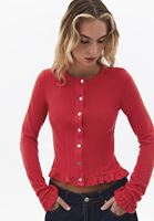 Bayan Kırmızı Fırfır Detaylı Hırka