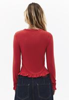 Bayan Kırmızı Fırfır Detaylı Hırka