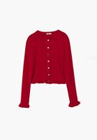 Bayan Kırmızı Fırfır Detaylı Hırka