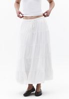 Bayan Beyaz Yüksek Bel Midi Etek