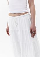 Bayan Beyaz Yüksek Bel Midi Etek